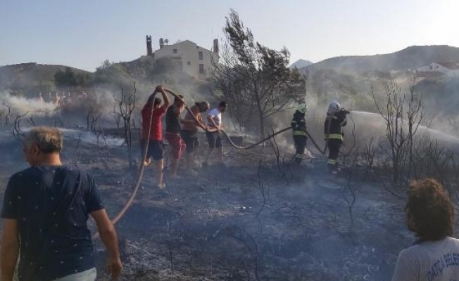 Datça'da otluk alanda çıkan yangın yerleşim yerine sıçramadan söndürüldü