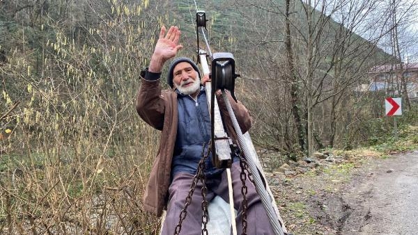 90 yaşında evine ilkel teleferik ile ulaşan dede: 'Tele değil Allah'a güveniyorum'