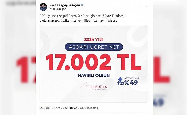Cumhurbaşkanı Erdoğan: Asgari ücret milletimize hayırlı olsun